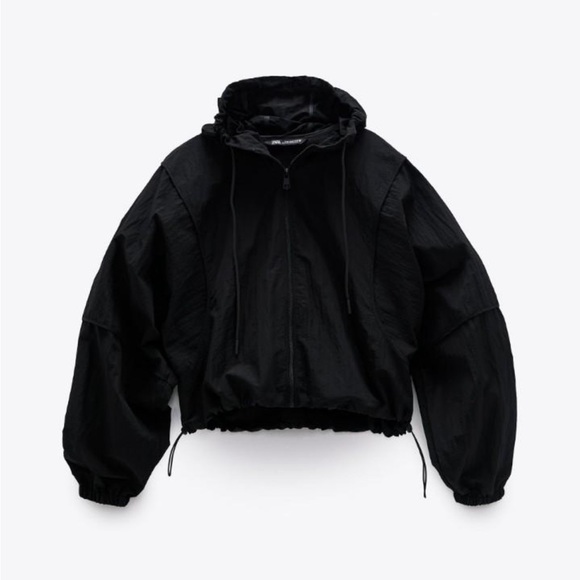 Zara Cropped Packable Black Rain Jacket Size Medium - Picture 2 of 16